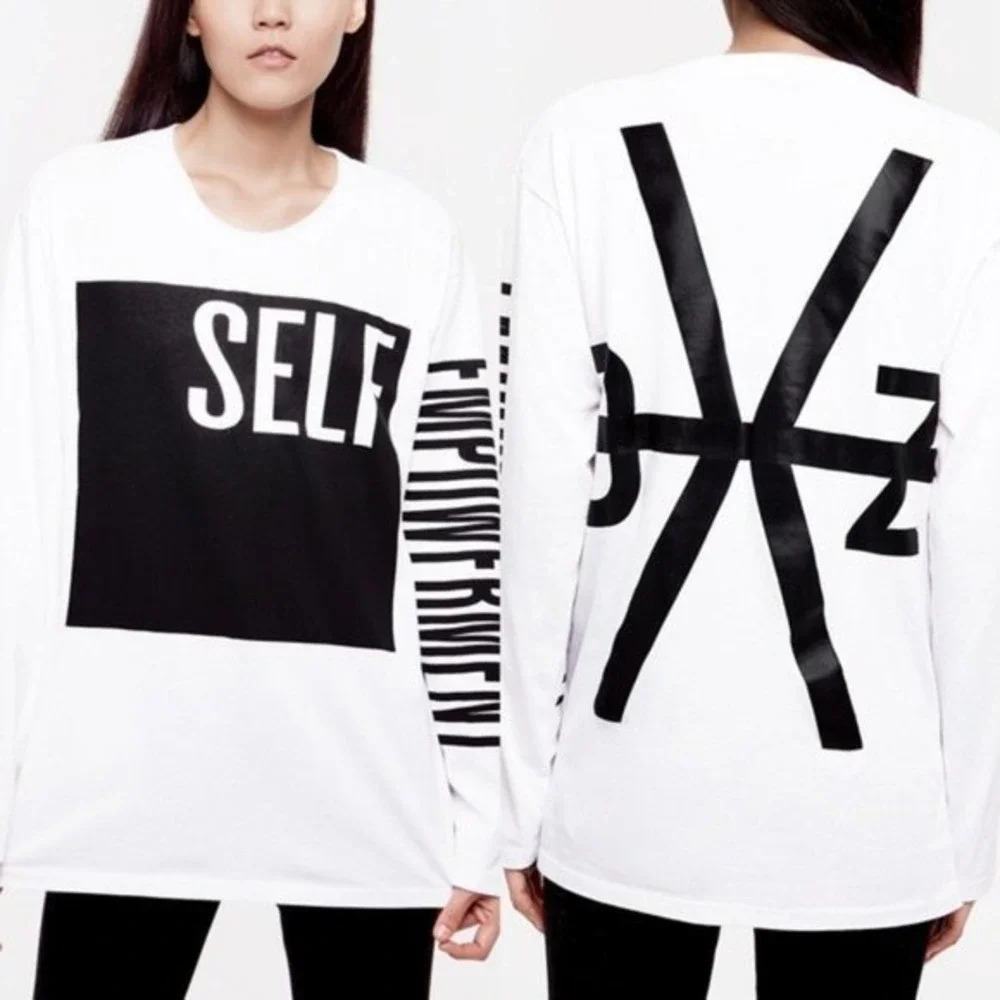 BY ZENDAYA White & Black 'Self‎ Empowerment' Long-Sleeve Tee